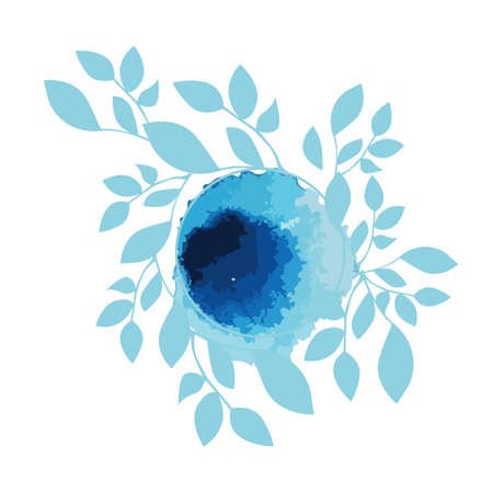 Delicate blue watercolor frame with leaves and twigs. Vector illustrationのイラスト素材