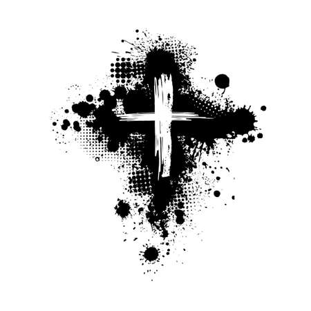 Black blotted cross. Vector illustrationのイラスト素材