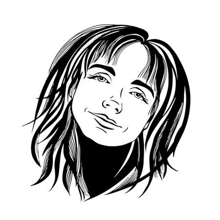 Portrait of long haired girl with yellow flower. Vector illustration.のイラスト素材