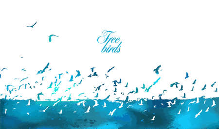 A flock of blue birds. Vector illustrationのイラスト素材