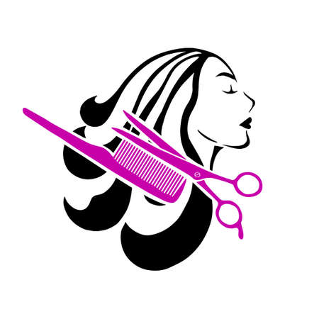 Vector illustration of woman beauty salon. Logo template the girls face.のイラスト素材