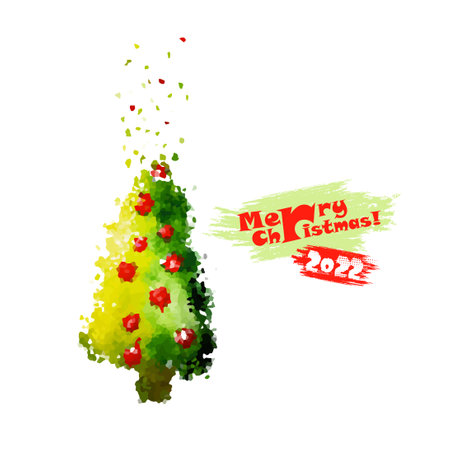 Merry Christmas. Mosaic of watercolor Christmas tree. Vector illustrationのイラスト素材