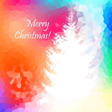 Greeting card. Multicolored Christmas background with a Christmas tree. Vector illustrationのイラスト素材