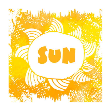 White sun on a yellow background. Hello summer. Vector illustrationのイラスト素材