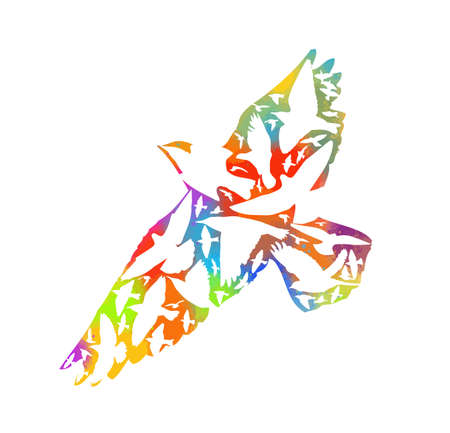 Abstract colorful mosaic of birds. Colorful flying birds in the sky. Vector illustrationのイラスト素材