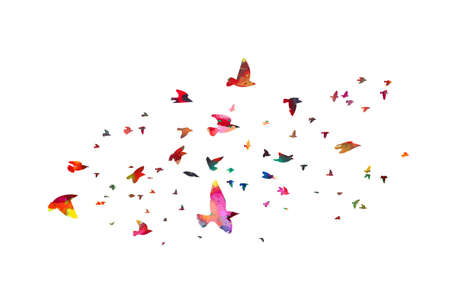 Colorful flying birds. Birds migrating to the south. Vector illustrationのイラスト素材