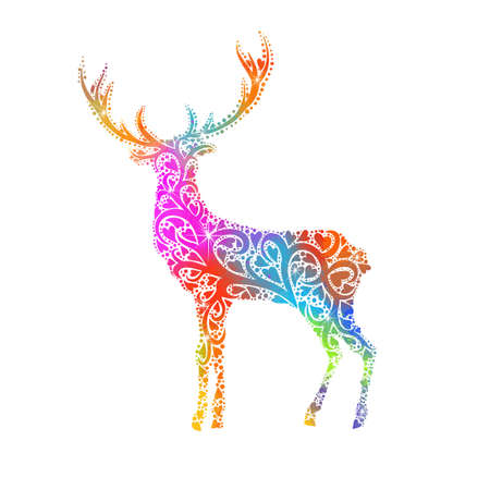 Christmas deer from multicolored patterns. Merry Christmas. Vector illustrationのイラスト素材
