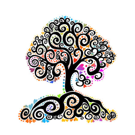 The tree is multi-colored with hearts. Vector illustrationのイラスト素材