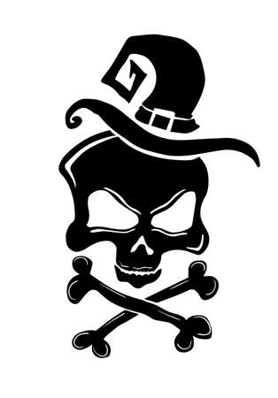 Skull of a witch in a graphic hat. Vector illustrationのイラスト素材