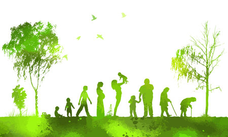 Silhouettes of people. Woman life cycle abstraction. Vector illustrationのイラスト素材