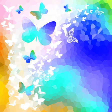 Beautiful colorful background with white butterflies. Vector illustrationのイラスト素材