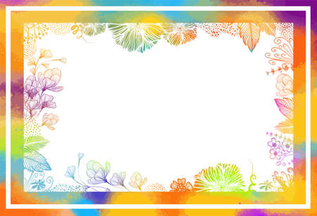 Beautiful floral multi-colored background. Photo frame. Vector illustrationのイラスト素材