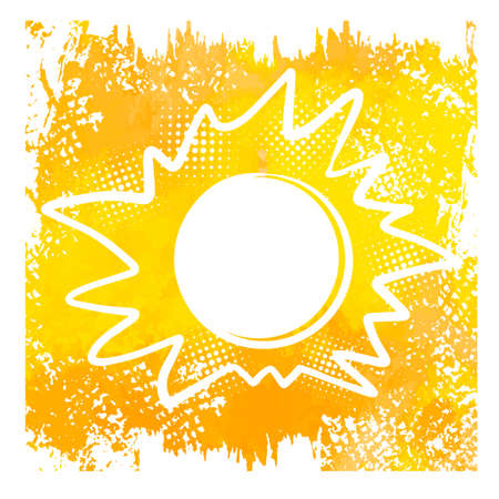 White sun on a yellow background. Hello summer. Vector illustrationのイラスト素材