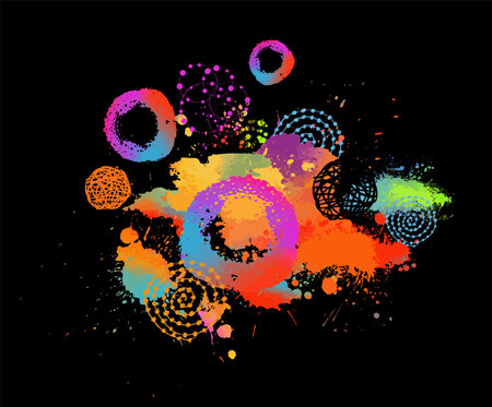 multicolored blots objects on black background . vector illustrationのイラスト素材