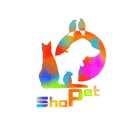 Cat and dog multicolored . Pet shop logo. Vector illustrationのイラスト素材