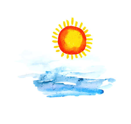 Sun and sea watercolor. Vector illustrationのイラスト素材