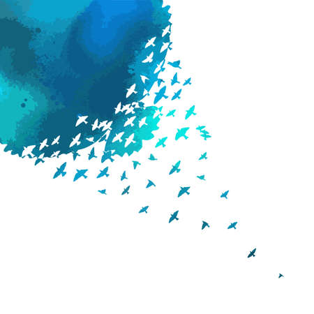 A flock of flying blue birds. Free birds. Vector illustrationのイラスト素材