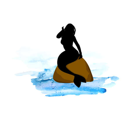 Mermaid on a stone in the water. Vector illustrationのイラスト素材
