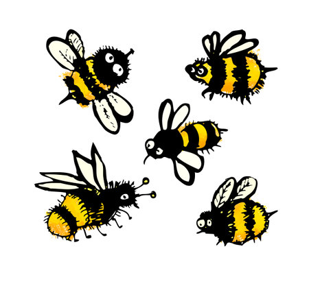 Set of cute funny bees. child drawing . Vector illustrationのイラスト素材
