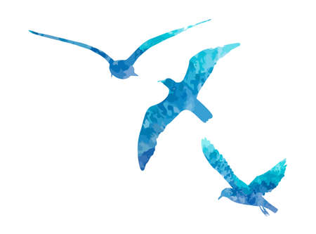 Flying blue watercolor seagulls. Vector illustrationのイラスト素材