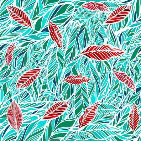 Graphic blue, red, white flowers seamless pattern. Vector illustrationのイラスト素材