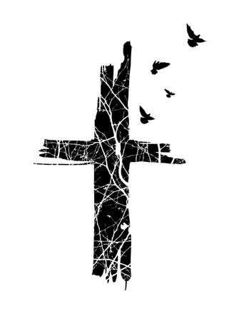 Cross made of tree branches Vector illustrationのイラスト素材