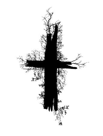 Cross made of tree branches. Vector illustrationのイラスト素材