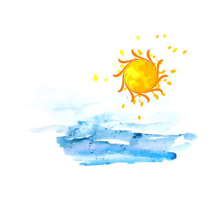 Sun and sea watercolor. Vector illustrationのイラスト素材