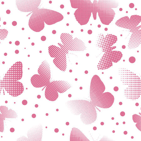 Seamless background pink butterflies from dots. Vector illustrationのイラスト素材