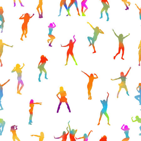 Seamless background multi-colored dancing people. Vector illustrationのイラスト素材