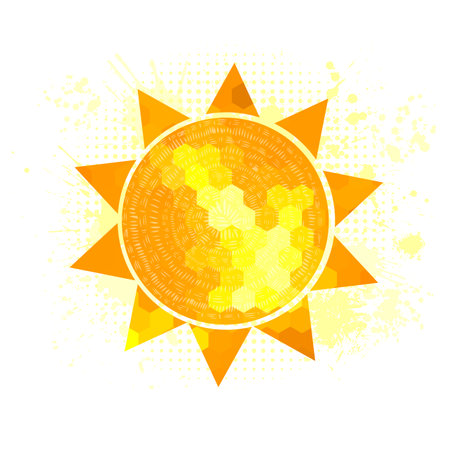The mosaic sun is abstract. Hello summer. Vector illustrationのイラスト素材