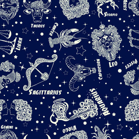Zodiac signs background is seamless. Vector illustrationのイラスト素材