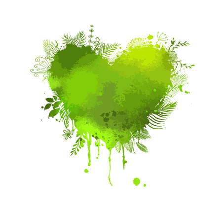 A green heart of grass. Ecology protection. Caring for nature. Vector illustrationのイラスト素材