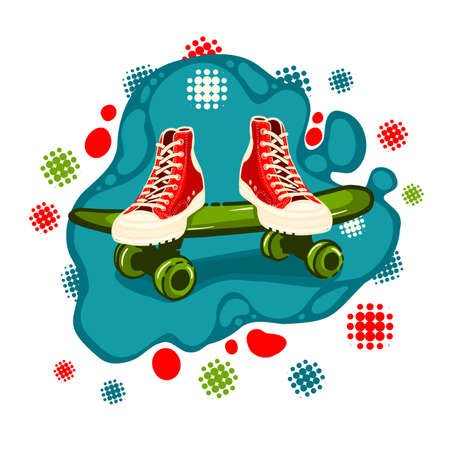 The object of sneakers on a skateboard. Vector illustrationのイラスト素材
