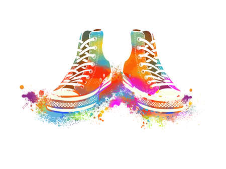 Multicolored rainbow sneakers Vector illustrationの写真素材