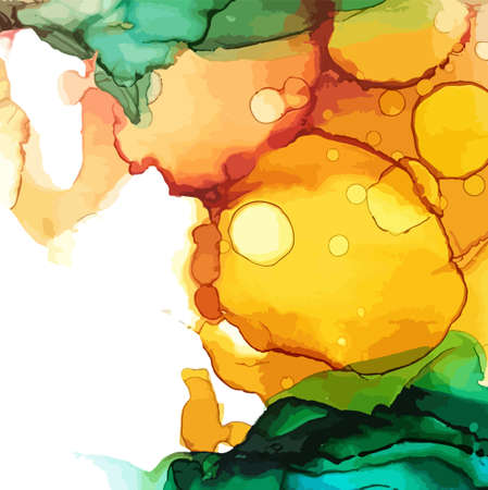background from blots. Alcohol ink. Yellow and green background for text. Resin art Vector illustrationのイラスト素材