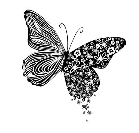 abstract butterfly logo or icon. Abstract black and white butterfly from simple flowers. Vector illustrationのイラスト素材