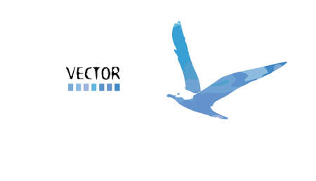 Vector watercolour blue illustration. Flying seagulls from watercolour stain isolated on white background. There is place for text.のイラスト素材