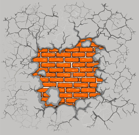 Old Plaster and Red brick wall damage. Vector illustrationのイラスト素材