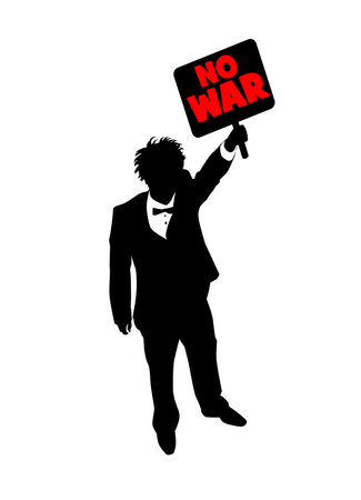 A man holds a poster No War. Vector illustrationのイラスト素材