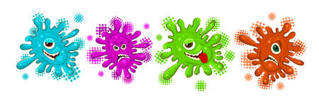 Set of characters Funny blots monsters with different emotions, black silhouette, slime stencil, childrens illustration, isolated vector in flat style, design, decor, printのイラスト素材