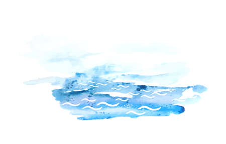 Navy blue, indigo vector watercolor texture background with dry brush stains, strokes and spots isolated on white. Abstract artistic frame, place for text or logo. Acrylic hand painted backdrop.のイラスト素材