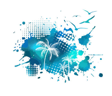 Multi-colored blue palms trees. Vector illustrationのイラスト素材