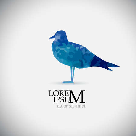 standing blue watercolor seagull. Vector illustrationのイラスト素材