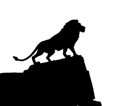 Silhouette of a lion on top of a rock. Vector illustrationのイラスト素材