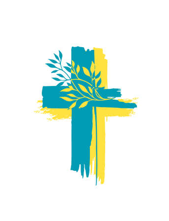 Stop the war in Ukraine. Blue and yellow cross. Vector illustrationのイラスト素材