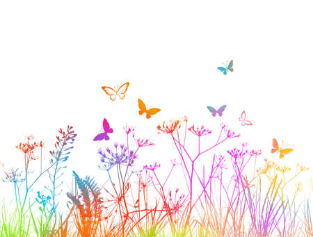 Spring time colorful doodle flowers. Abstract colorful floral vector backgroundのイラスト素材