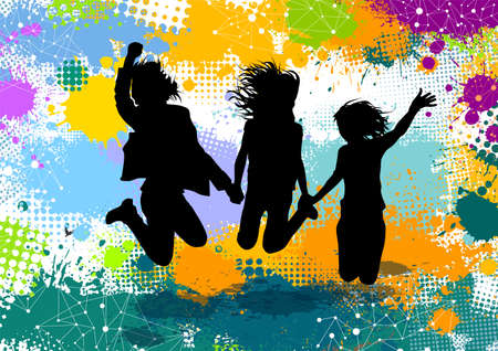 Happy jumping girls. Vector illustration