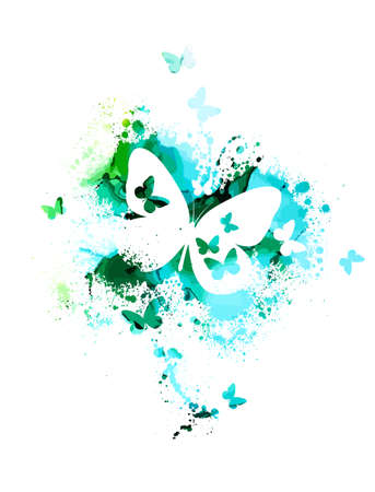 Butterfly print from paint blots. green butterflies. Vector illustrationのイラスト素材