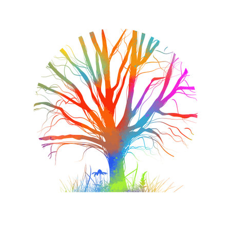 Tree colorful silhouette logo. magic rainbow tree. Vector illustrationのイラスト素材